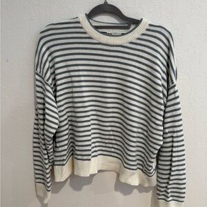 Marine Layer Striped Crewneck Sweater in Cream and Teal